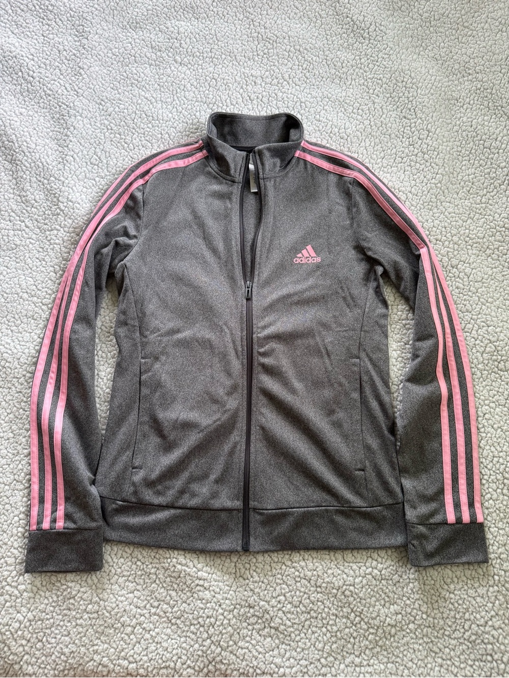 Adidas Women’s Gray Jacket with Pink Stripes